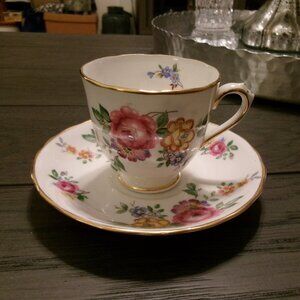 VTG New Chelsea Staffs England - Demitasse Cup & Saucer Gold Rim w/ Blossoms